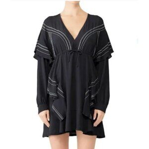 IRO Nine Black Silk Crepe Ruffle Long Sleeve Tunic Dress Size 38/XS